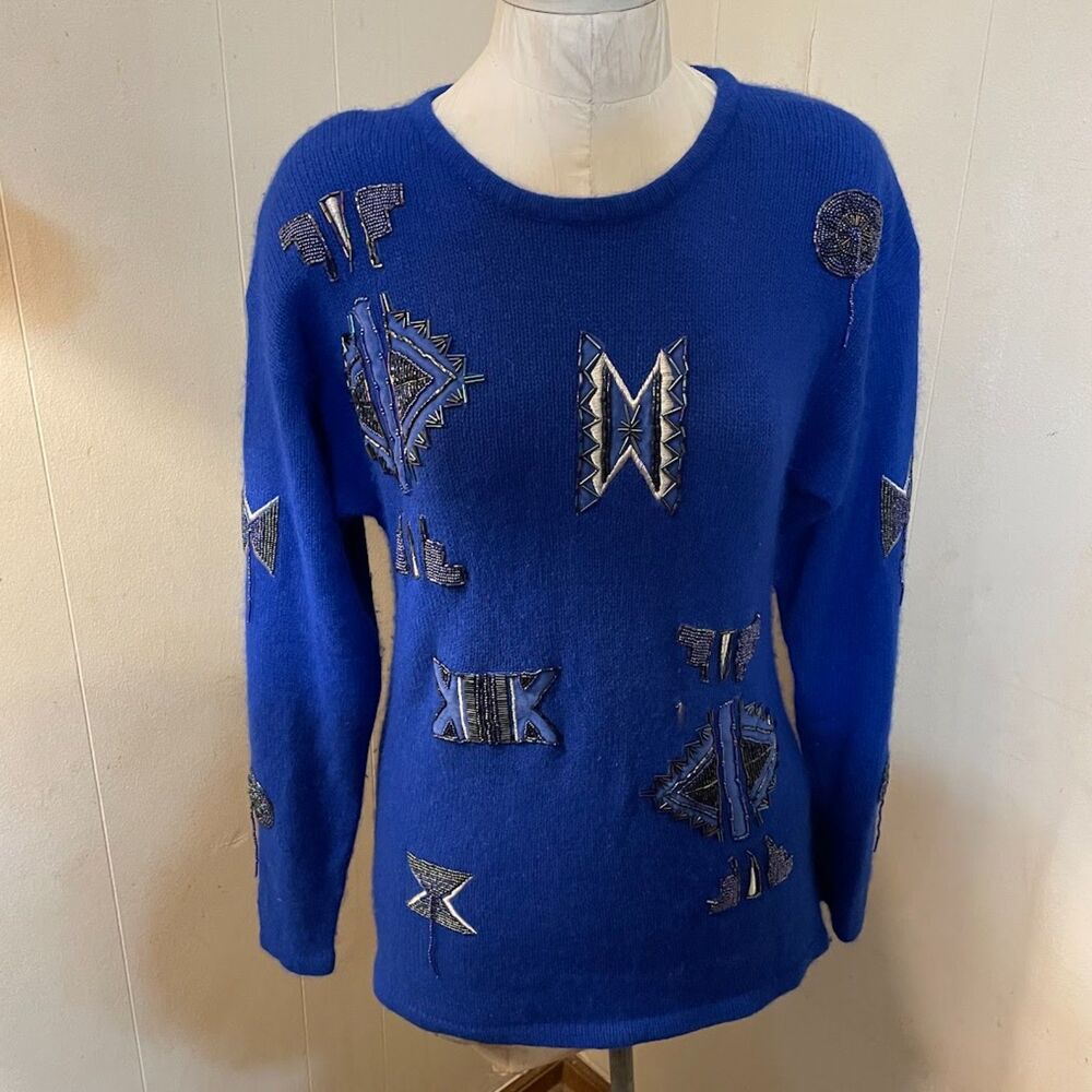 Vintage 80s New York Aspects Sweater Silk Angora  Beaded Embellished S